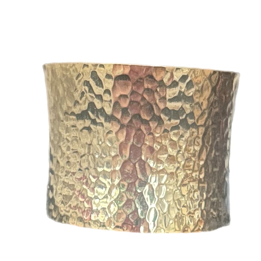 Hammered Gold Tone Wide Cuff Bracelet Chunky Statement Boho Jewelry